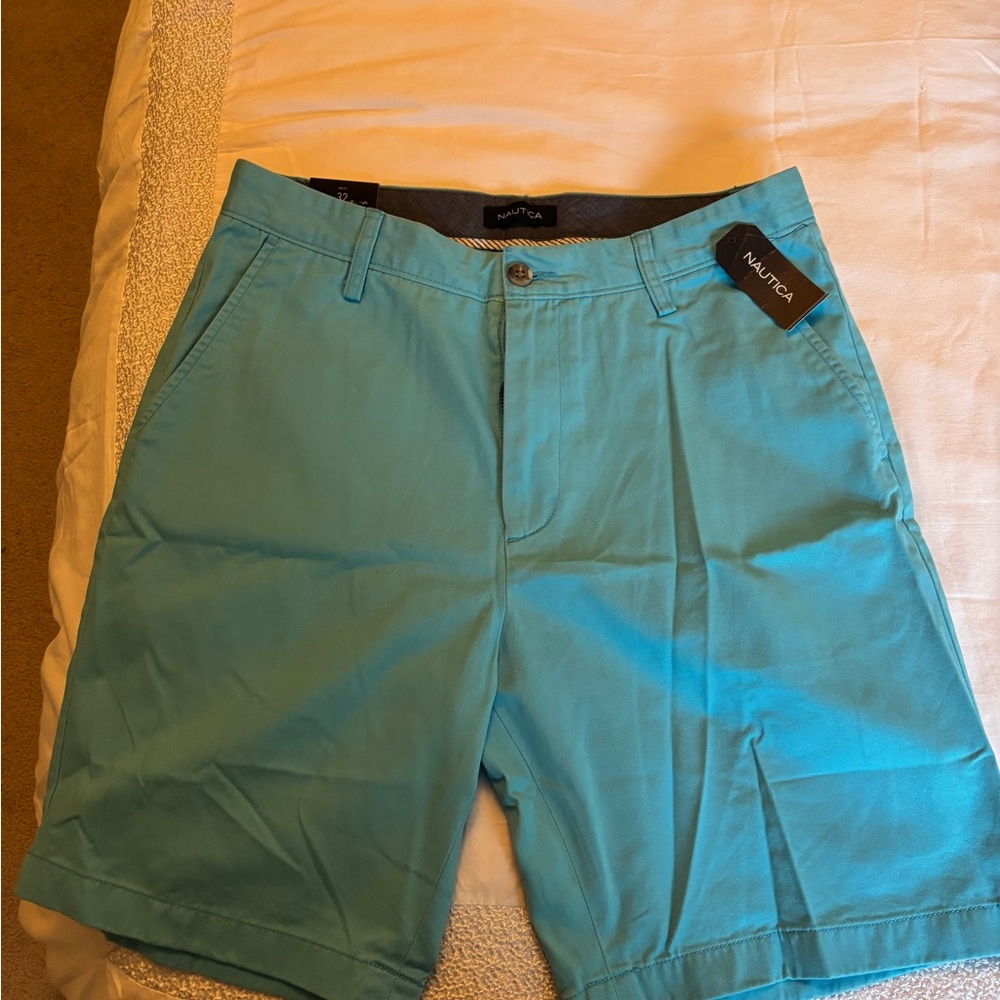 Nautica Men's Aqua Flat Front Shorts
